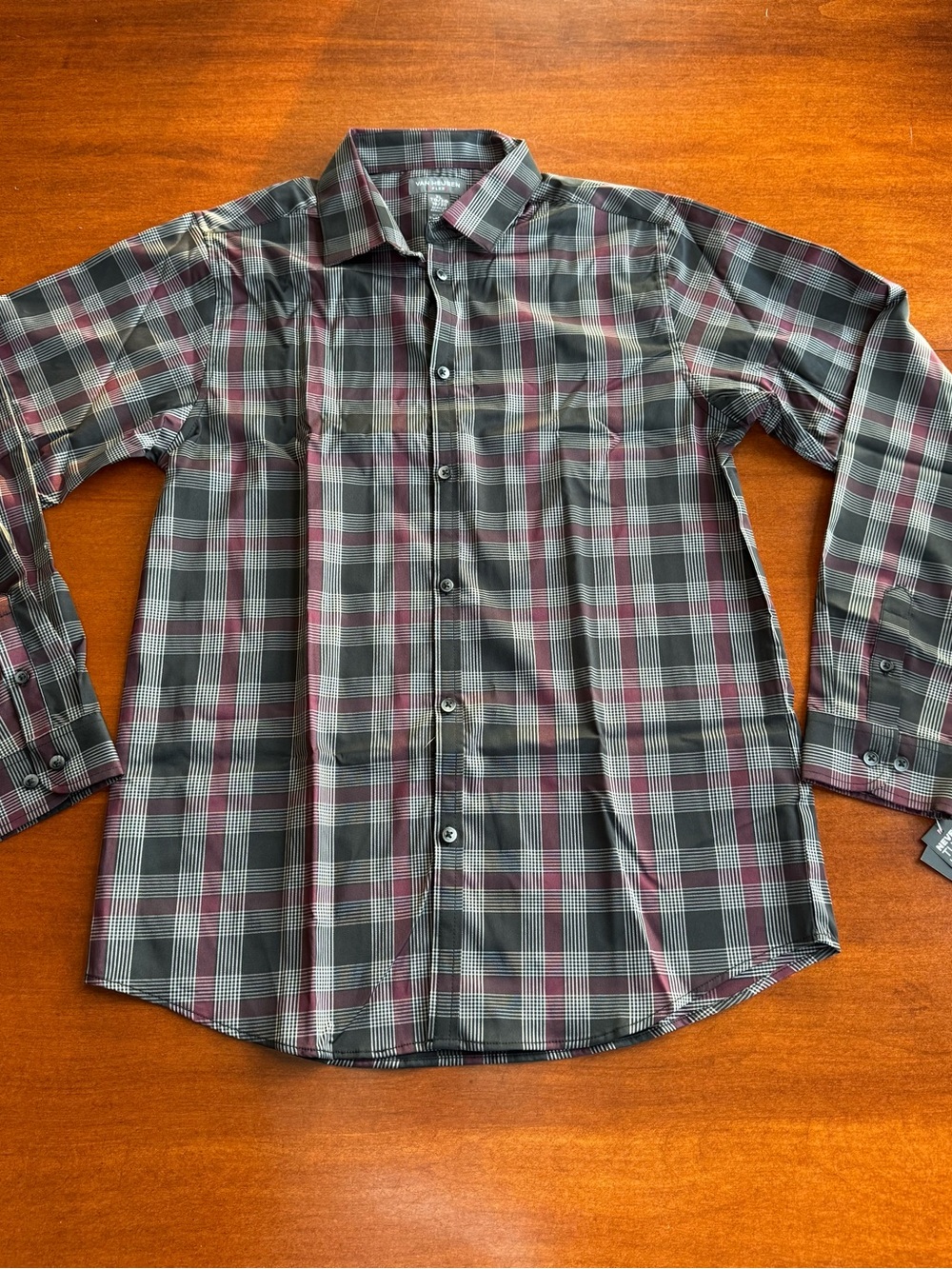 Van Heusen Gray and Burgundy Plaid Button-Down Shirt